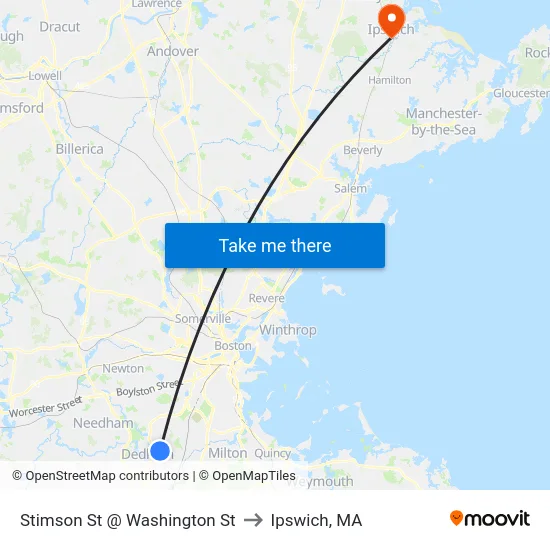 Stimson St @ Washington St to Ipswich, MA map