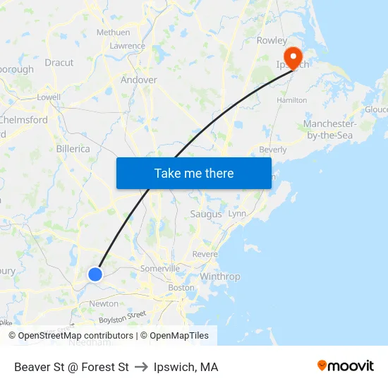Beaver St @ Forest St to Ipswich, MA map