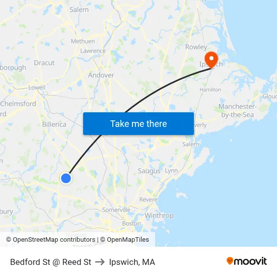 Bedford St @ Reed St to Ipswich, MA map