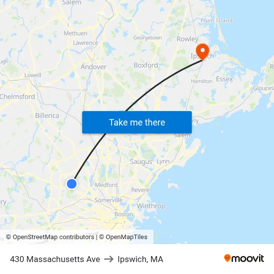 430 Massachusetts Ave to Ipswich, MA map