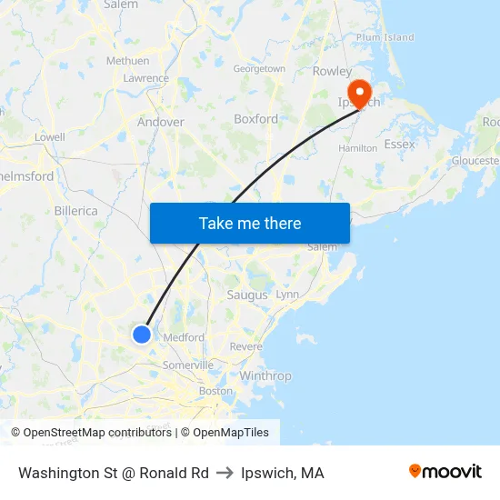 Washington St @ Ronald Rd to Ipswich, MA map