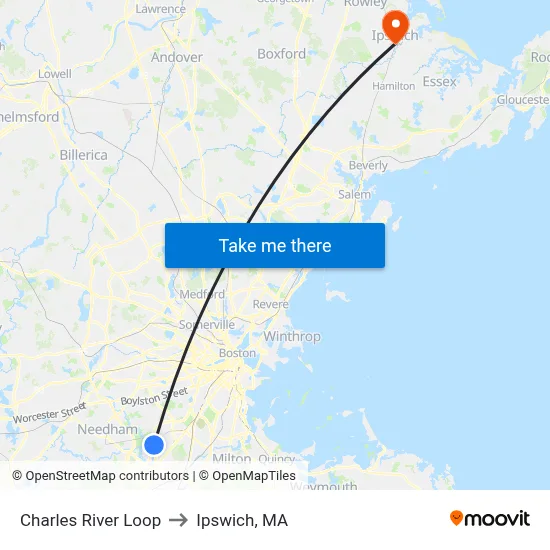Charles River Loop to Ipswich, MA map