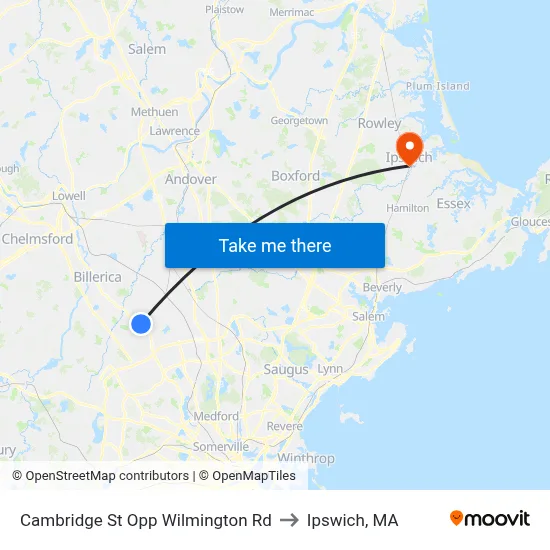 Cambridge St Opp Wilmington Rd to Ipswich, MA map