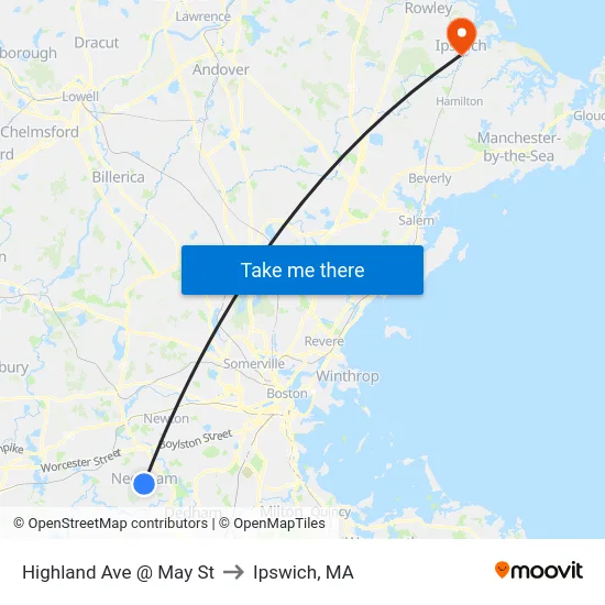 Highland Ave @ May St to Ipswich, MA map
