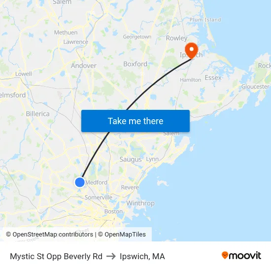 Mystic St Opp Beverly Rd to Ipswich, MA map