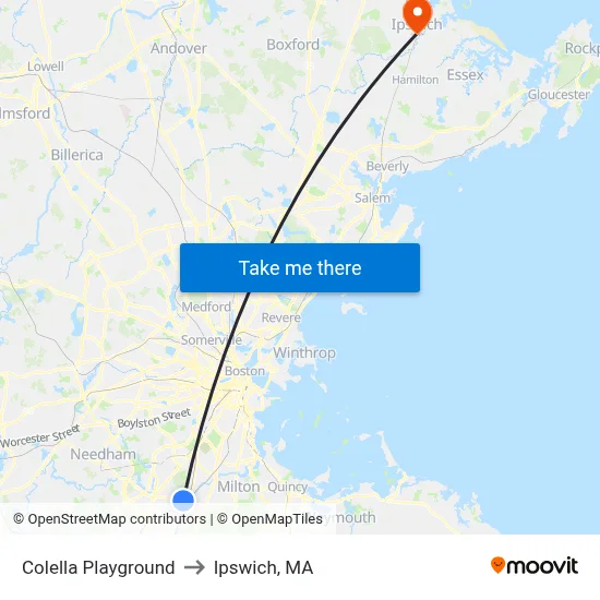 Colella Playground to Ipswich, MA map