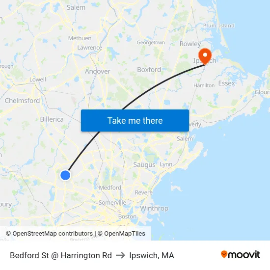 Bedford St @ Harrington Rd to Ipswich, MA map