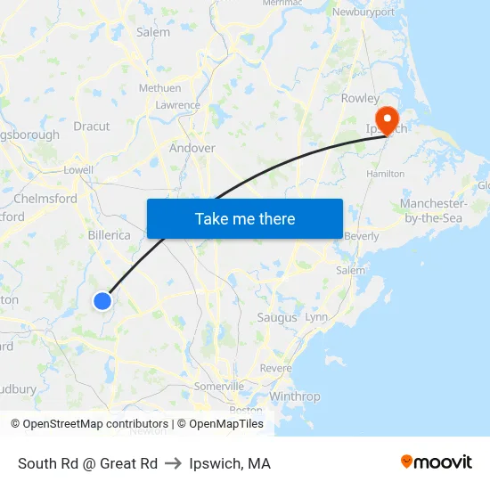South Rd @ Great Rd to Ipswich, MA map