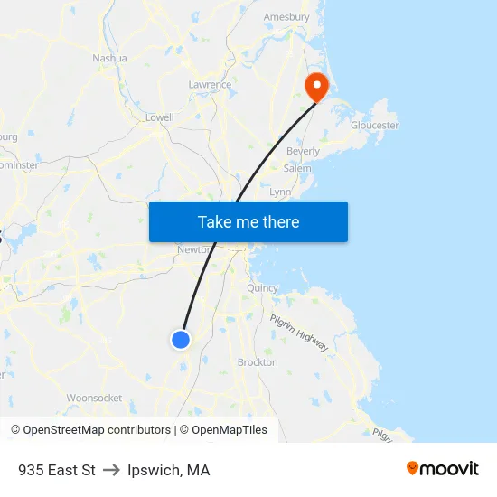 935 East St to Ipswich, MA map