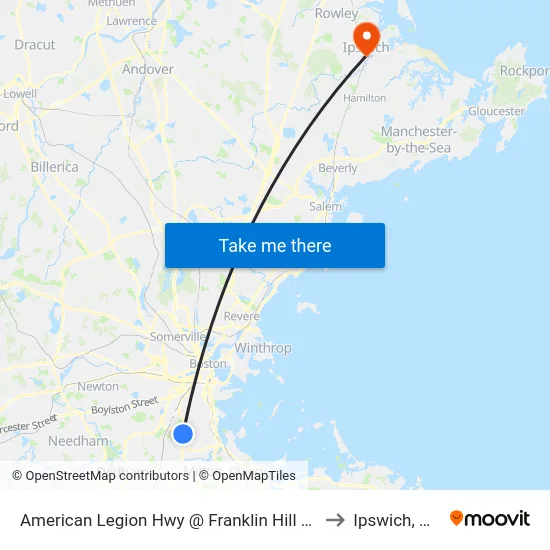 American Legion Hwy @ Franklin Hill Ave to Ipswich, MA map