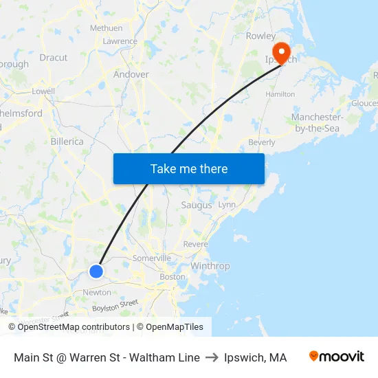 Main St @ Warren St - Waltham Line to Ipswich, MA map