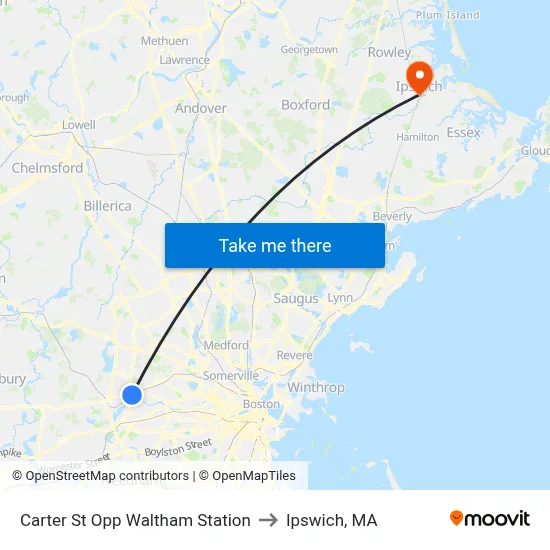 Carter St Opp Waltham Station to Ipswich, MA map