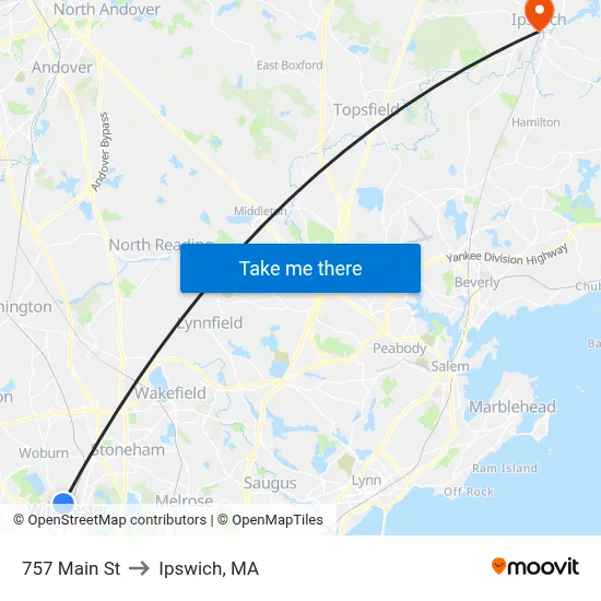 757 Main St to Ipswich, MA map