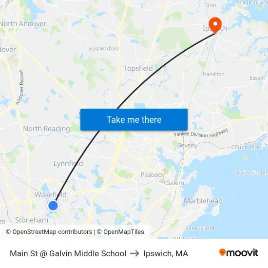 Main St @ Galvin Middle School to Ipswich, MA map