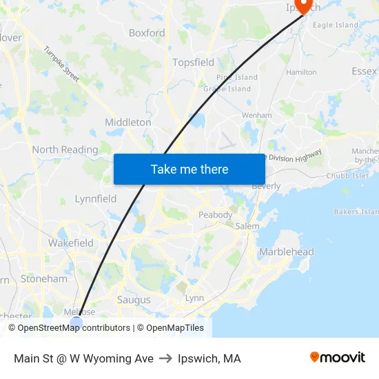 Main St @ W Wyoming Ave to Ipswich, MA map