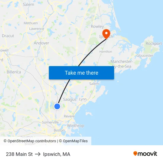 238 Main St to Ipswich, MA map