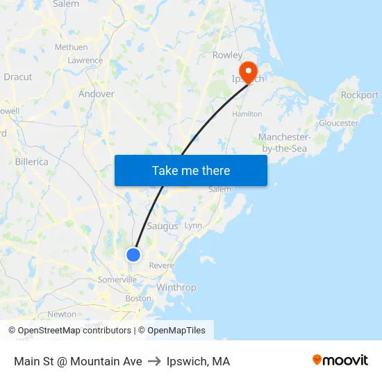 Main St @ Mountain Ave to Ipswich, MA map