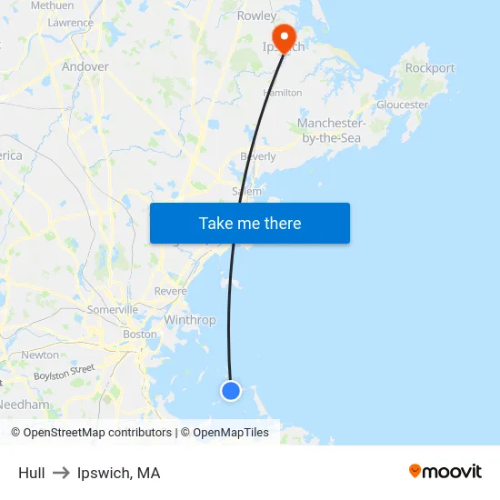 Hull to Ipswich, MA map