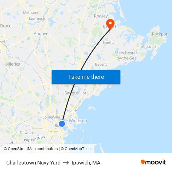 Charlestown Navy Yard to Ipswich, MA map
