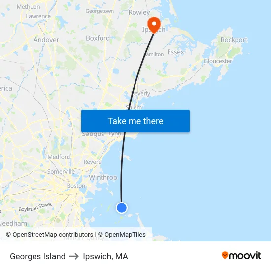 Georges Island to Ipswich, MA map