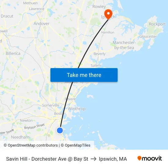 Savin Hill - Dorchester Ave @ Bay St to Ipswich, MA map