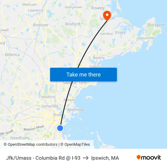 Jfk/Umass - Columbia Rd @ I-93 to Ipswich, MA map