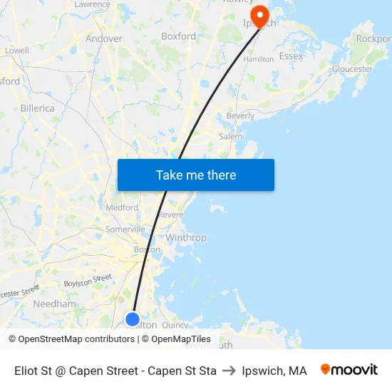 Eliot St @ Capen Street - Capen St Sta to Ipswich, MA map