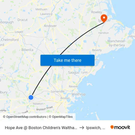 Hope Ave @ Boston Children's Waltham to Ipswich, MA map