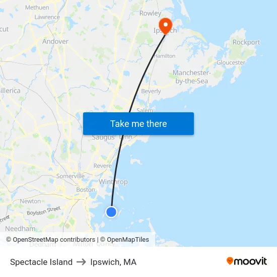 Spectacle Island to Ipswich, MA map