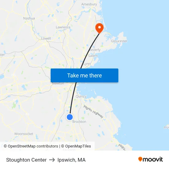 Stoughton Center to Ipswich, MA map