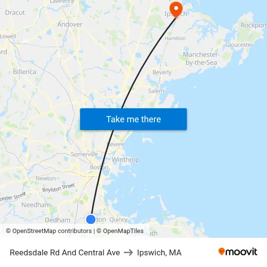 Reedsdale Rd And Central Ave to Ipswich, MA map