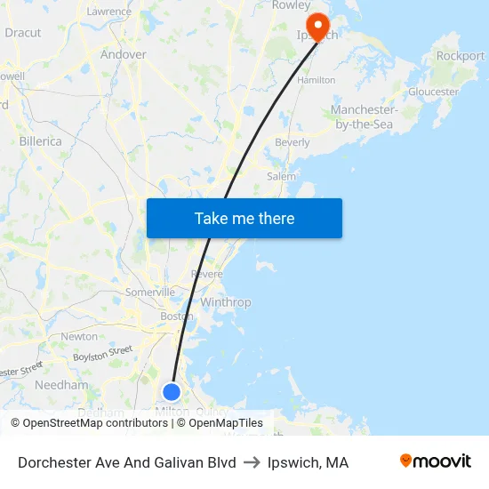 Dorchester Ave And Galivan Blvd to Ipswich, MA map