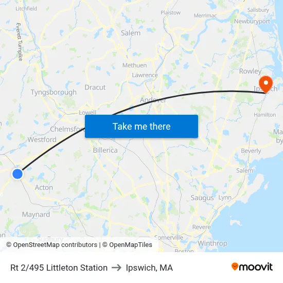 Rt 2/495 Littleton Station to Ipswich, MA map