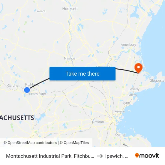 Montachusett Industrial Park, Fitchburg to Ipswich, MA map