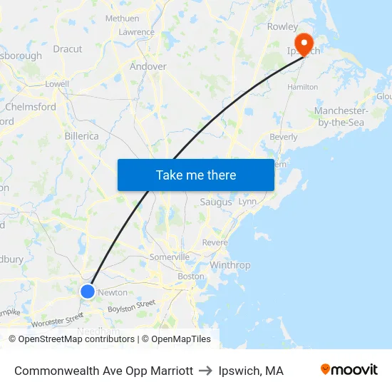 Commonwealth Ave Opp Marriott to Ipswich, MA map