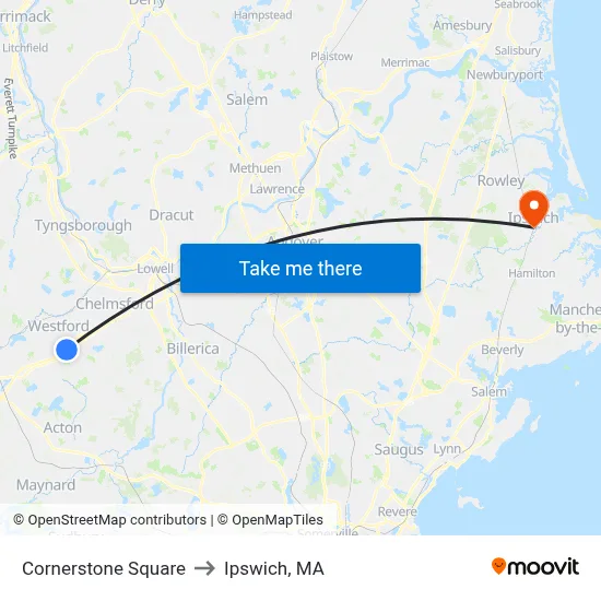 Cornerstone Square to Ipswich, MA map