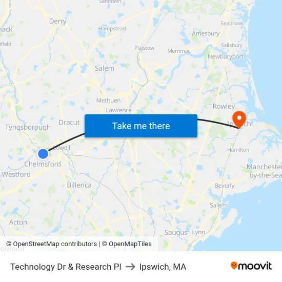 Technology Dr & Research Pl to Ipswich, MA map
