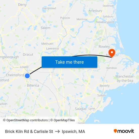 Brick Kiln Rd & Carlisle St to Ipswich, MA map