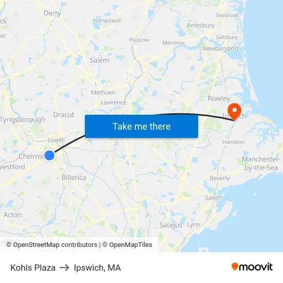 Kohls Plaza to Ipswich, MA map