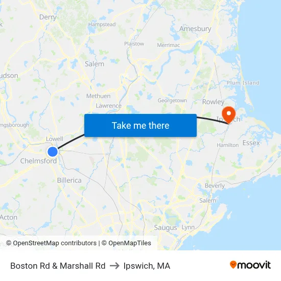 Boston Rd & Marshall Rd to Ipswich, MA map
