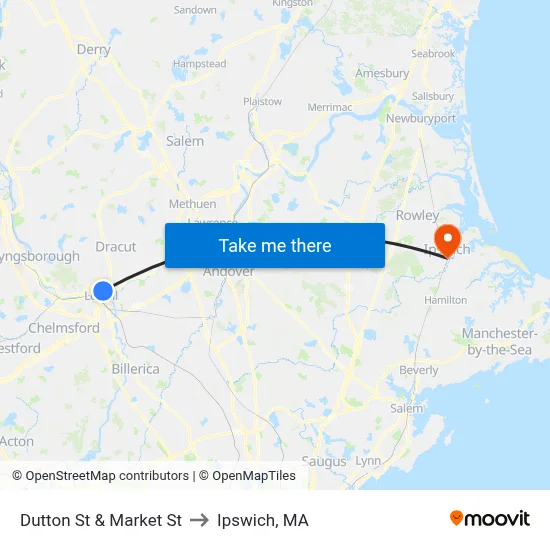 Dutton St & Market St to Ipswich, MA map
