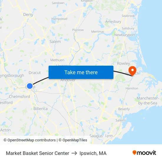Market Basket Senior Center to Ipswich, MA map