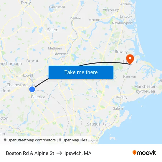 Boston Rd & Alpine St to Ipswich, MA map