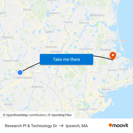 Research Pl & Technology Dr to Ipswich, MA map