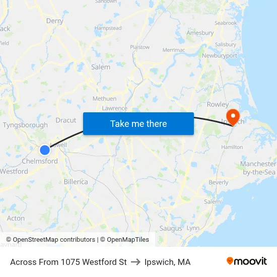Across From 1075 Westford St to Ipswich, MA map