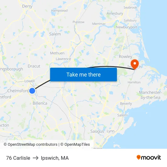 76 Carlisle to Ipswich, MA map