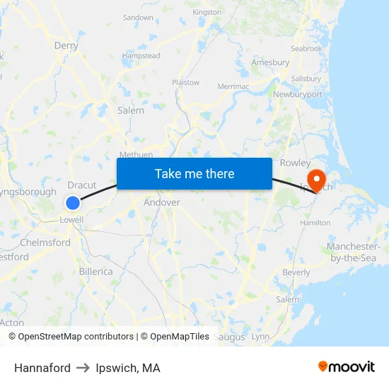 Hannaford to Ipswich, MA map