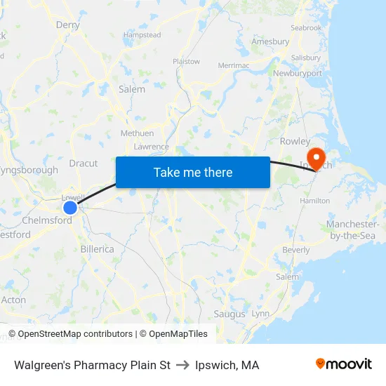 Walgreen's Pharmacy Plain St to Ipswich, MA map