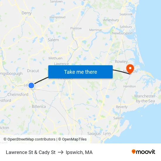 Lawrence St & Cady St to Ipswich, MA map