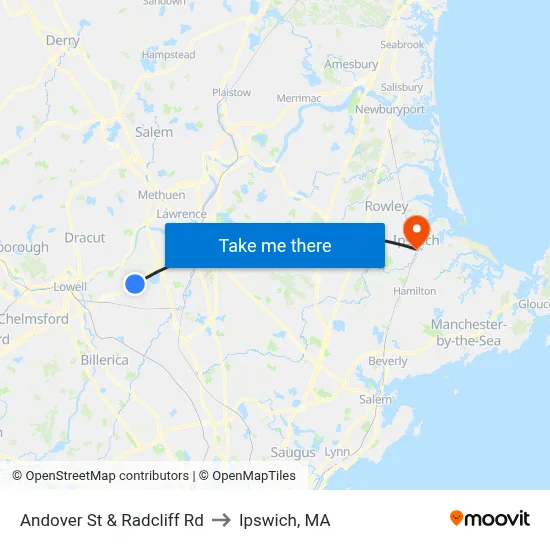 Andover St & Radcliff Rd to Ipswich, MA map